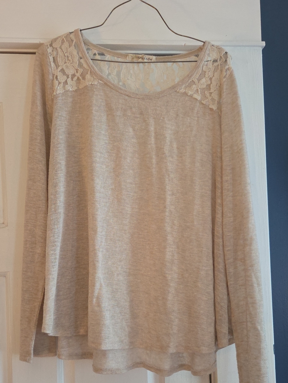 Rewind Cream Lace Yoke Long Sleeve Tee